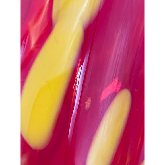Handcrafted Red & Yellow Art Glass Vase With Abstract Design - Picture 8 of 8